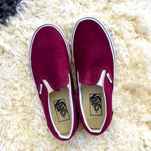 Burgundy Vans slip on